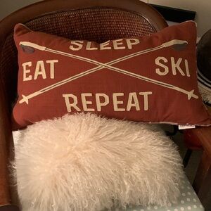 24x15 Feather Down SLEEP EAT SKI REPEAT pillow 100% Cotton Mint Condition